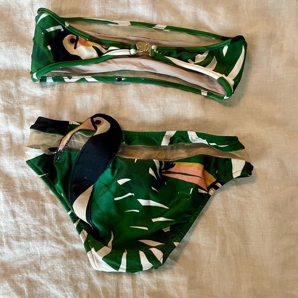 Adriana Degreas Geometric Foliage Tulle Detail Bandeau Bikini S - Picture 6 of 6
